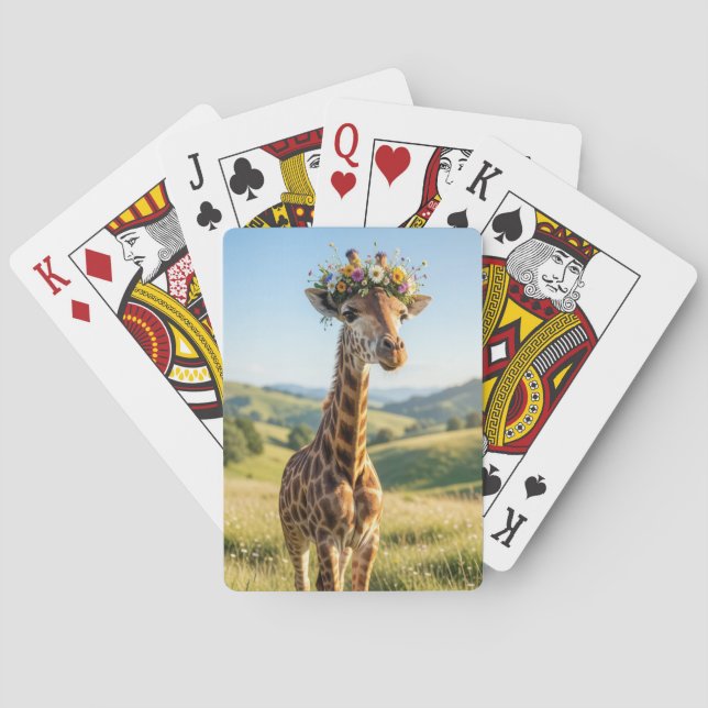Giraffe with Floral Crown Playing Cards (Back)