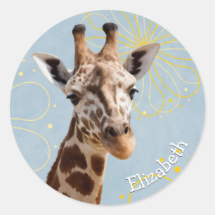 Giraffe with girl's name classic round sticker