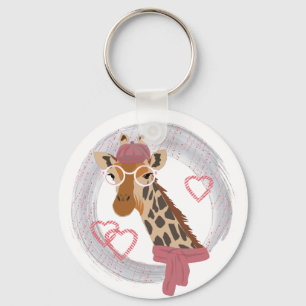 Giraffe with glasses and a red beret key ring