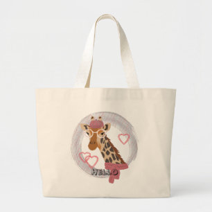 Giraffe with glasses and a red beret large tote bag
