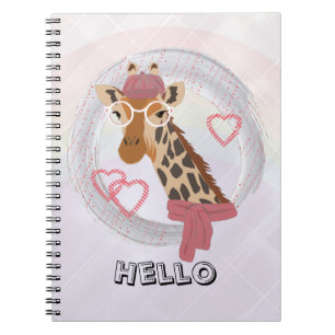 Giraffe with glasses and a red beret notebook