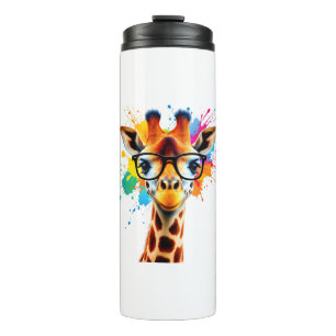 Giraffe with Glasses and Colourful Splash - Colour Thermal Tumbler