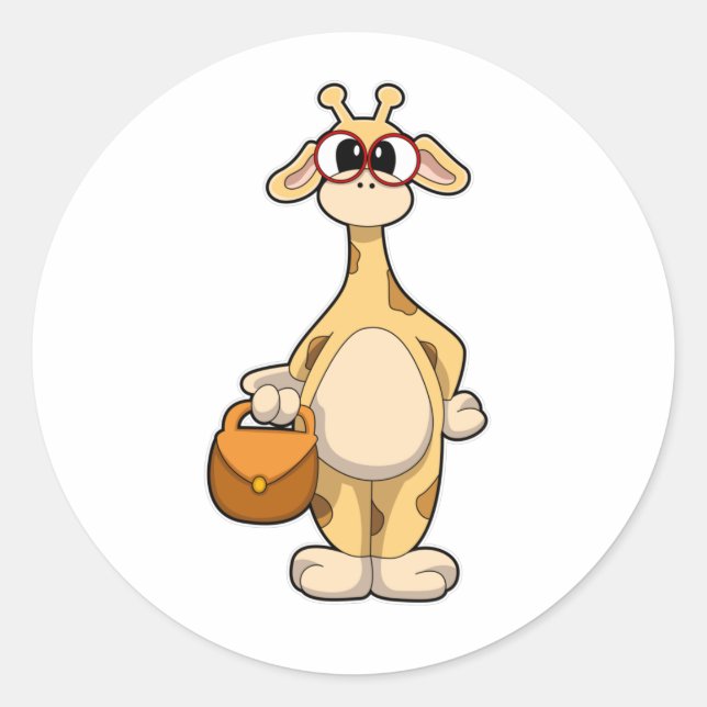 Giraffe with Glasses & Bag Classic Round Sticker (Front)