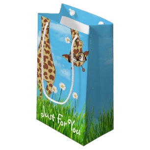 Giraffe with Glasses in Grass Small Gift Bag