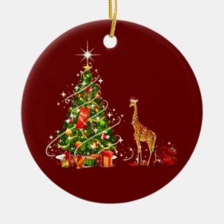 Giraffe With Hat LIGHTS Christmas Ceramic Ornament