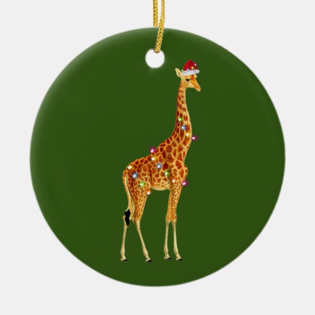 GIRAFFE With Hat Scaft Christmas Ceramic Ornament (Front)