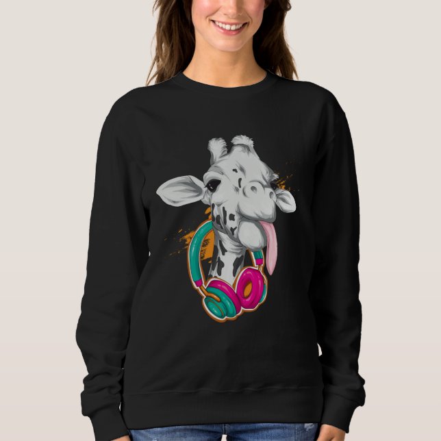 Giraffe with Headphones Wild Animals Sweatshirt (Front)