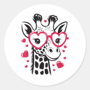 Giraffe With Heart Gles Love Celebration Valentine Classic Round Sticker