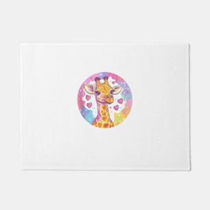 Giraffe With Hearts Adorable Colourful Love  Doormat
