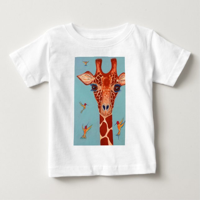 Giraffe with hummingbirds baby T-Shirt (Front)