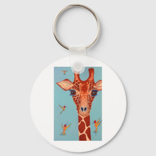 Giraffe with hummingbirds key ring