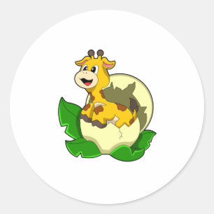 Giraffe with Leaf & Egg Classic Round Sticker