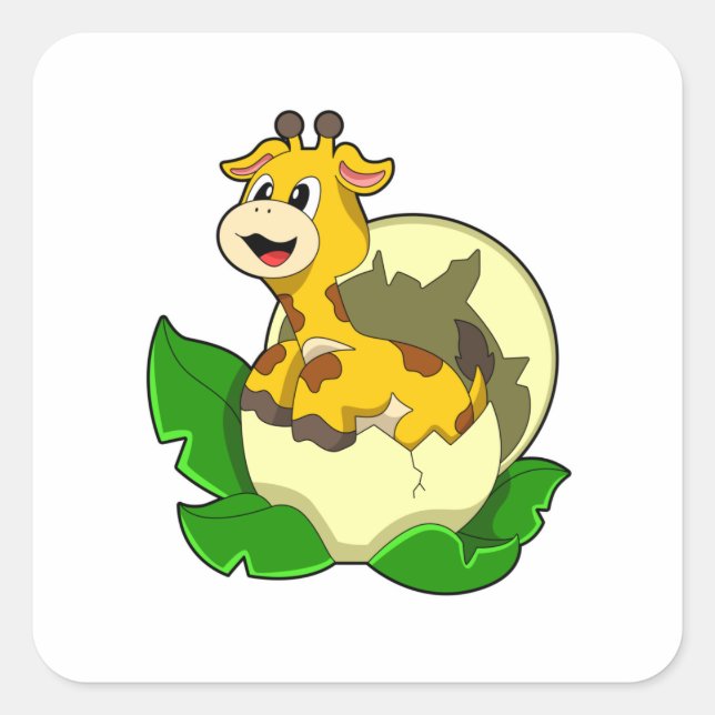 Giraffe with Leaf & Egg Square Sticker (Front)
