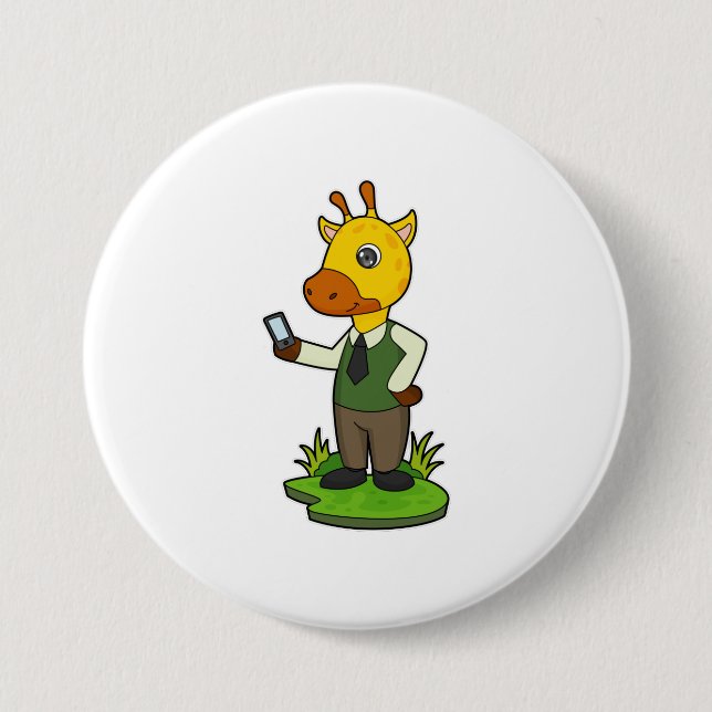 Giraffe with Mobile 7.5 Cm Round Badge (Front)