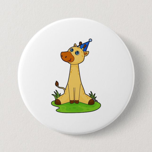 Giraffe with Party hat 7.5 Cm Round Badge (Front)