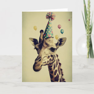 Giraffe with Party Hat Folded Greeting Card