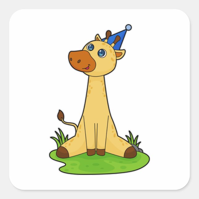 Giraffe with Party hat Square Sticker (Front)