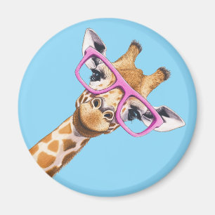 Giraffe with Pink Glasses Cute Animal Magnet #2