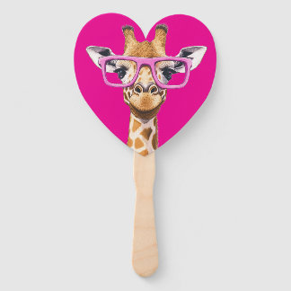Giraffe with Pink Glasses Favours (dark pink bg) Hand Fan