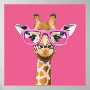 Giraffe with Pink Glasses Poster
