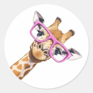 Giraffe with Pink Glasses Sticker