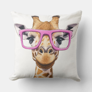 Giraffe with Pink Glasses Throw Pillow