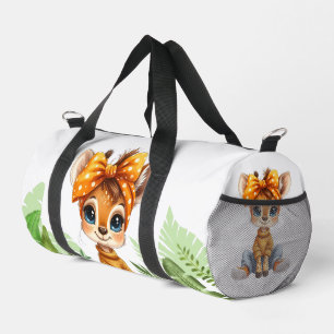 Giraffe with polka dot bow jungle duffle bag