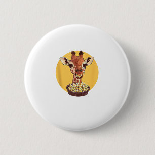 Giraffe With Popcorn Cartoon Animal Humour  6 Cm Round Badge