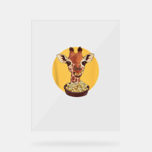 Giraffe With Popcorn Cartoon Animal Humour  Acrylic Sign