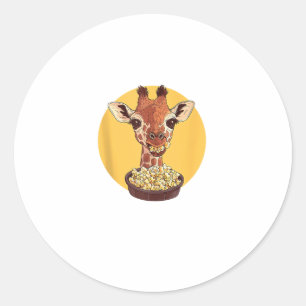 Giraffe With Popcorn Cartoon Animal Humour Classic Round Sticker