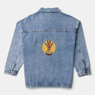Giraffe With Popcorn Cartoon Animal Humour Denim Jacket