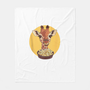 Giraffe With Popcorn Cartoon Animal Humour Fleece Blanket