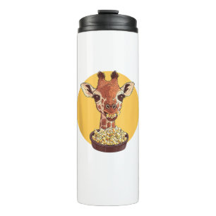 Giraffe With Popcorn Cartoon Animal Humour Thermal Tumbler