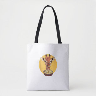 Giraffe With Popcorn Cartoon Animal Humour Tote Bag