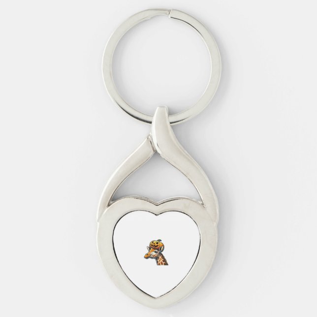 Giraffe with Pumpkin Hat Halloween Design  Key Ring (Front)
