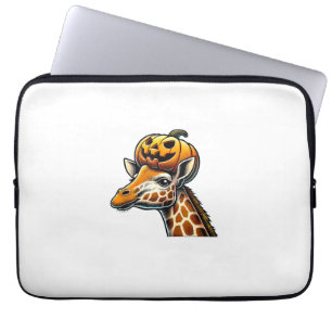 Giraffe with Pumpkin Hat Halloween Design Laptop Sleeve