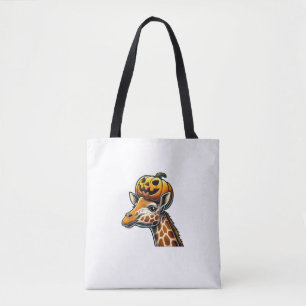 Giraffe with Pumpkin Hat Halloween Design Tote Bag
