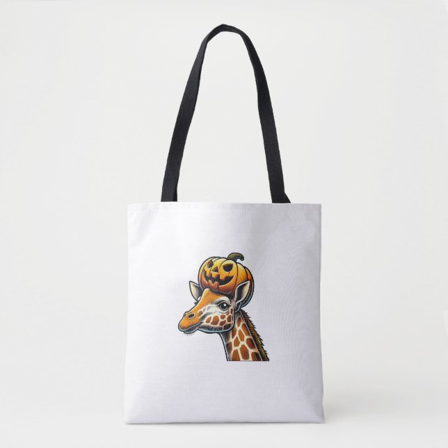 Giraffe with Pumpkin Hat Halloween Design  Tote Bag (Front)