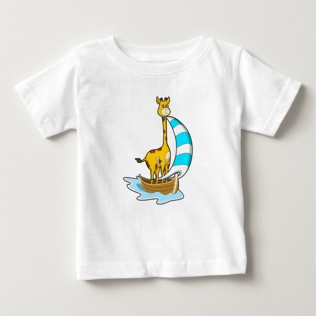 Giraffe with Sailing boat Baby T-Shirt (Front)