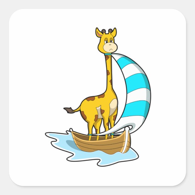 Giraffe with Sailing boat Square Sticker (Front)