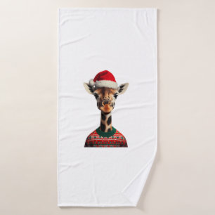 Giraffe With Santa Hat Christmas Safari Xmas Safar Bath Towel