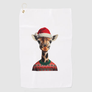 Giraffe With Santa Hat Christmas Safari Xmas Safar Golf Towel