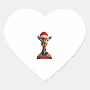 Giraffe With Santa Hat Christmas Safari Xmas Safar Heart Sticker