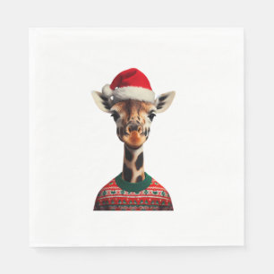 Giraffe With Santa Hat Christmas Safari Xmas Safar Napkin