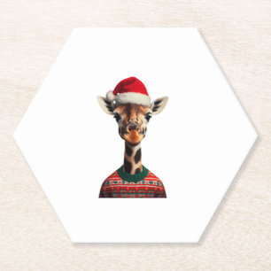 Giraffe With Santa Hat Christmas Safari Xmas Safar Paper Coaster