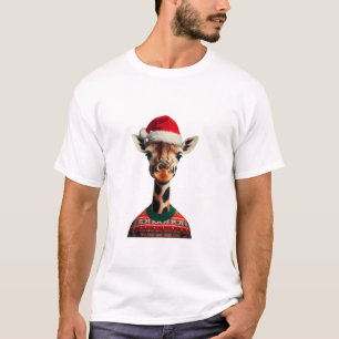 Giraffe With Santa Hat Christmas Safari Xmas Safar T-Shirt