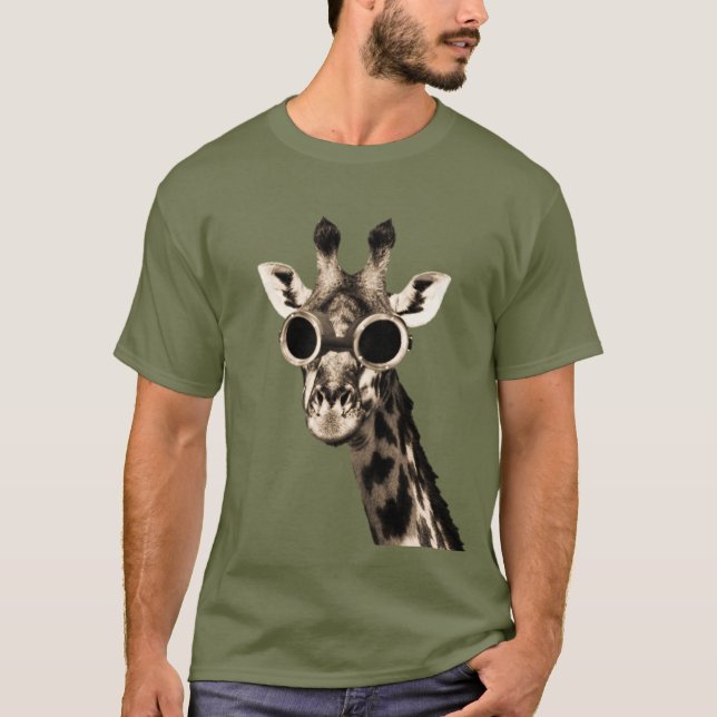Giraffe With Steampunk Sunglasses Goggles T-Shirt (Front)