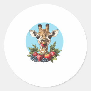 Giraffe With Strawberries Blueberries Apples   Classic Round Sticker
