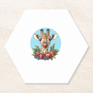 Giraffe With Strawberries Blueberries Apples Paper Coaster