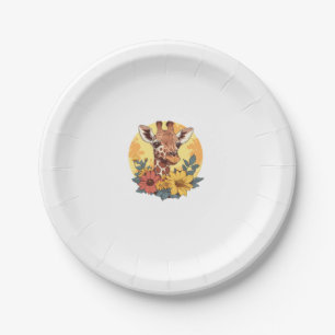 Giraffe With Sunflowers And Daisies Paper Plate